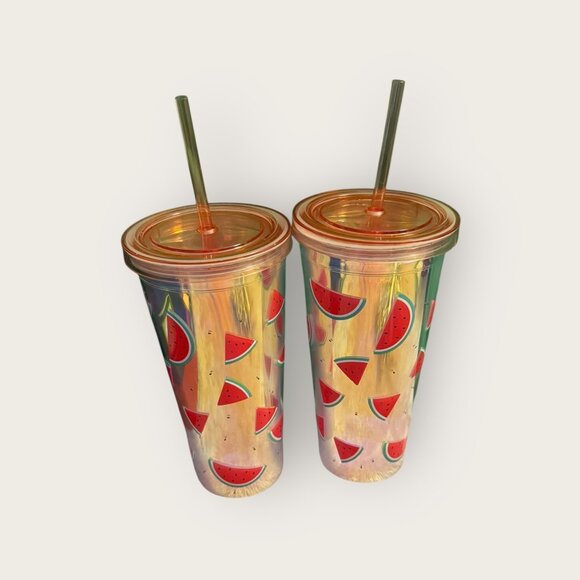 NEW Set of 2 True Living Watermelon Tumblers – 23 oz Dollar General Brand - Picture 1 of 2